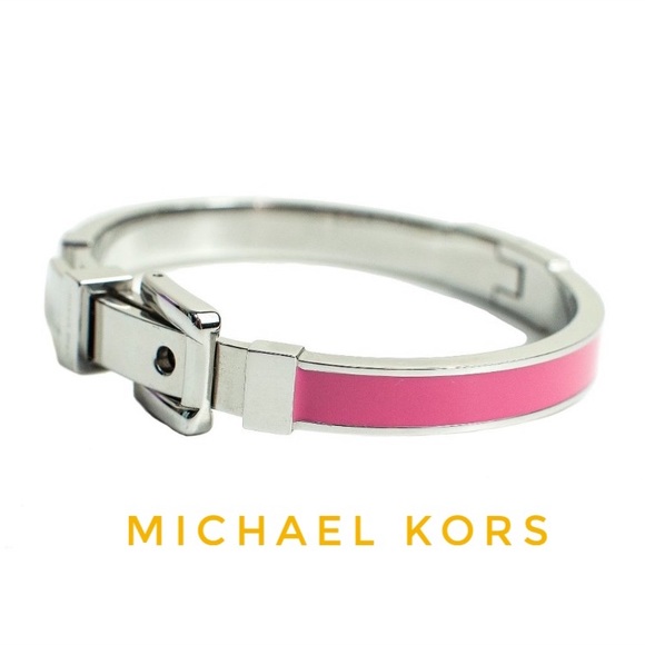 NWT Michael Kors buckle bangle w gift box & bag pink & Silver tone - Picture 1 of 7